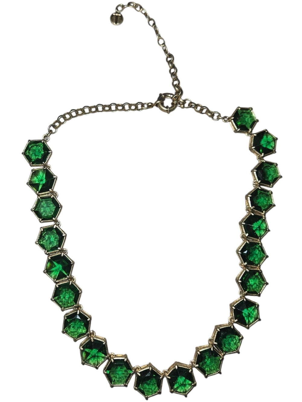 Talbots Emerald Green Hexagon Crystal Gold/Silver - Tone Statement Necklace
